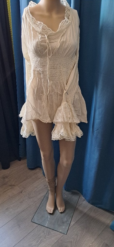 Crèmekleurige Boho Blouse met Kant en Ruches, Verzenden, Nieuw, Maat 46/48 (XL) of groter, Beige