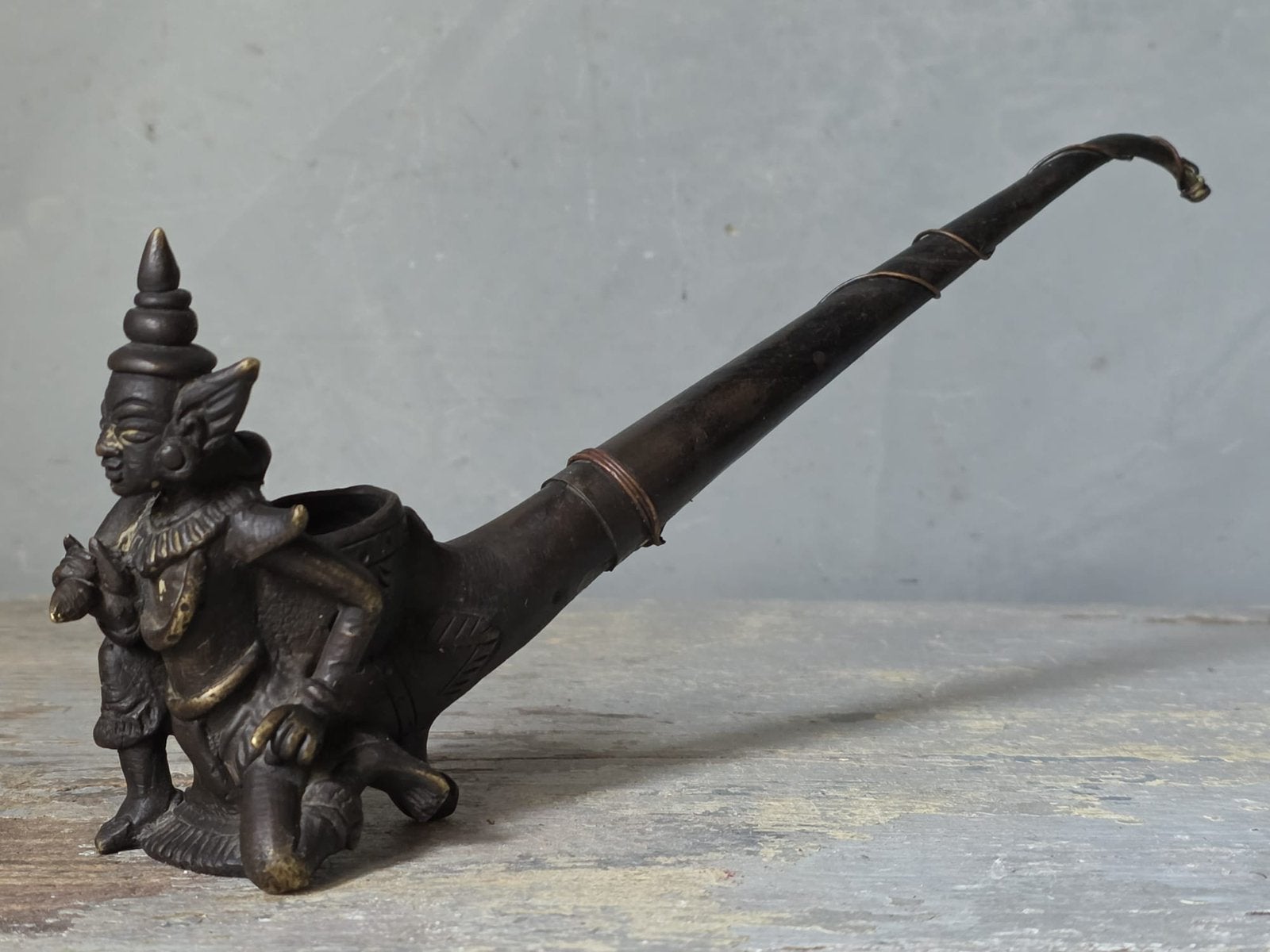 Bronzen Birmese tabakspijp, Antiek en Kunst, Antiek | Koper en Brons, Verzenden, Brons