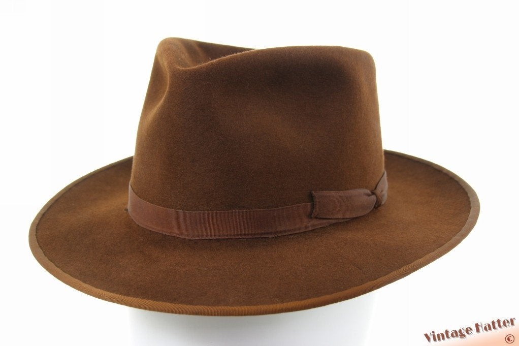 Vintage Gleufhoed Josef Wittmann bruin vilt 54 = XS, Josef Wittmann (Nürnberg), Hoed, Ophalen of Verzenden, 57 cm (M, 7⅛ inch) of minder