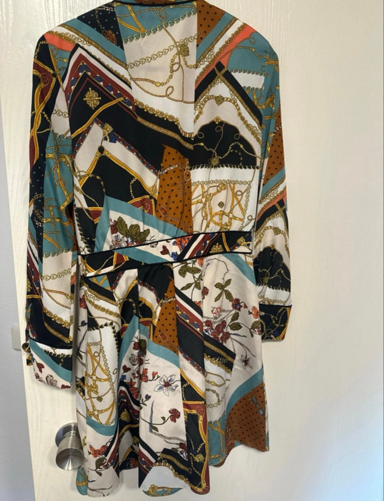 Zara Basic Jurk met Kettingprint en Bloemen - Maat S, Meerkleurig, Ophalen of Verzenden, Zo goed als nieuw, Knielengte