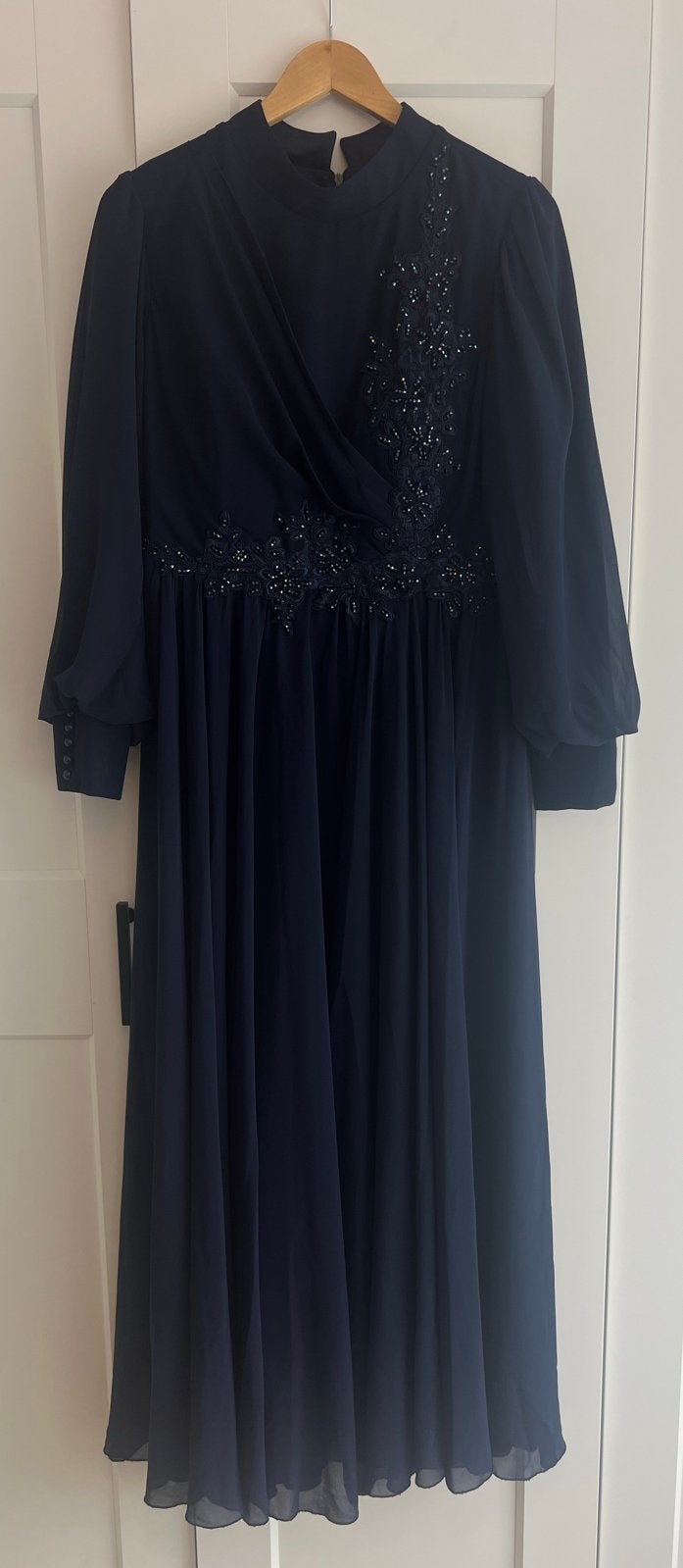 Marineblauw jurk - Maat 46 L, Blauw, Maat 46/48 (XL) of groter, Ophalen of Verzenden, Gedragen
