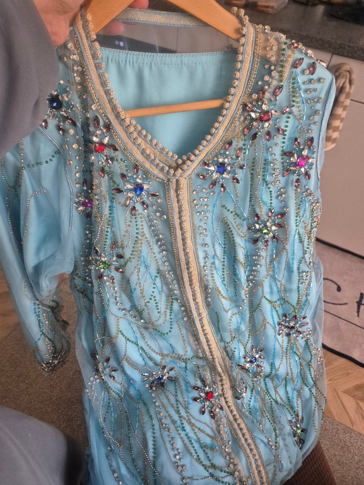 Prachtige Marokkaanse takchita met stenen, Maat 38/40 (M), Blauw, Ophalen of Verzenden, Zo goed als nieuw