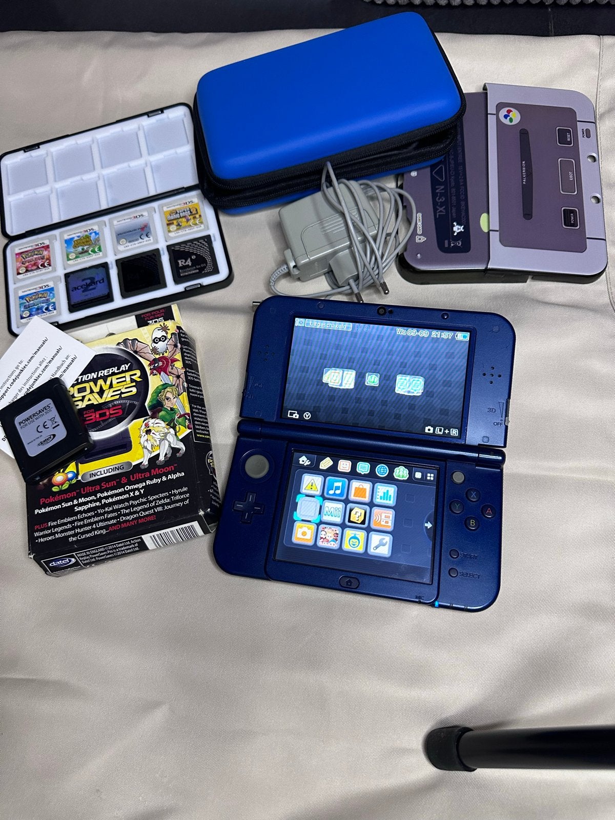 New Nintendo 3DS XL dual IPS met games en bescherming, Blauw, 3DS XL, Ophalen of Verzenden, Gebruikt