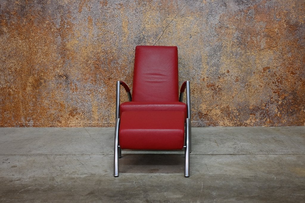 ZGANieuw rode leren Harvink de Club fauteuil + hocker, Harvink, Harvink, 75 tot 100 cm, Ophalen of Verzenden