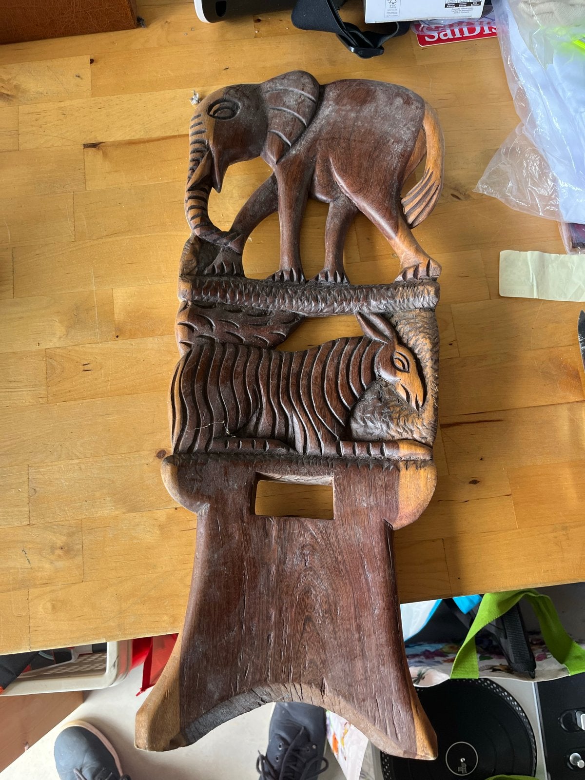 Afrikaanse Djembe met Olifant/Zebra Houtsnijwerk, Antiek en Kunst, Kunst | Niet-Westerse kunst, Overige typen, Afrika, Hout, Bruin