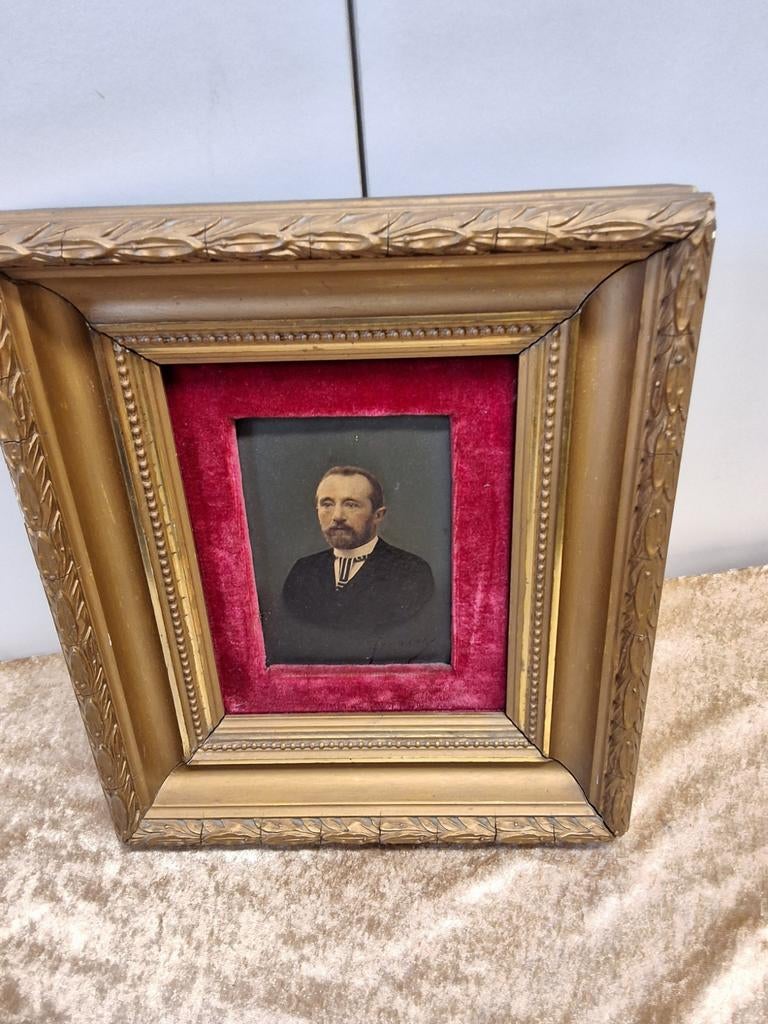Antiek Portret Schilderij Gesigneerd Francois, 9x13cm, Ophalen of Verzenden