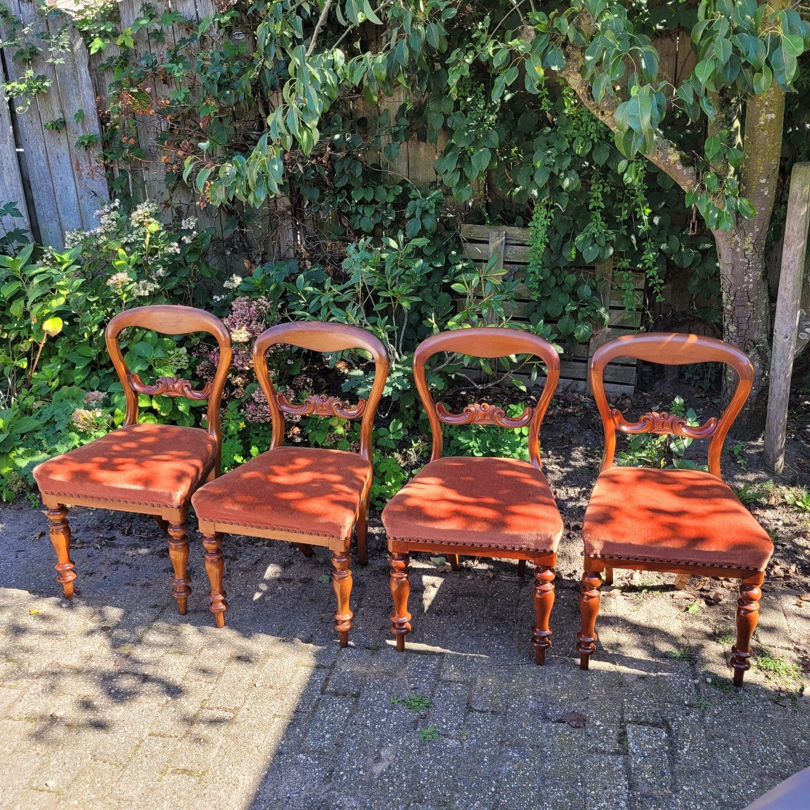 4 Vintage oude mahonie biedermeierstoelen eettafelstoelen, Ophalen