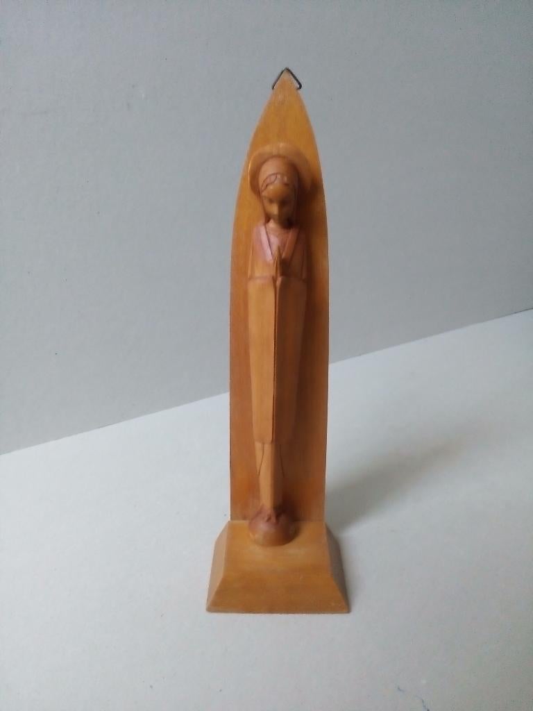 Mariabeeldje op consooltje. Art deco  Hout., Antiek en Kunst, Ophalen of Verzenden