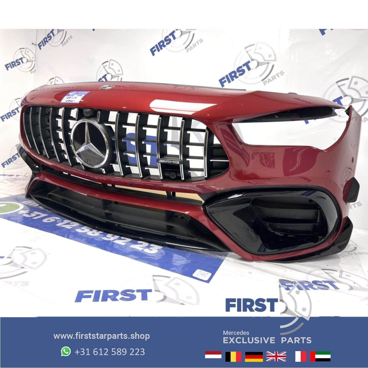 W118 CLA45 CLA45S AMG AERO VOORBUMPER ROOD + GT GRIL ORIGINE, Gebruikt, -, Voor, Ophalen of Verzenden
