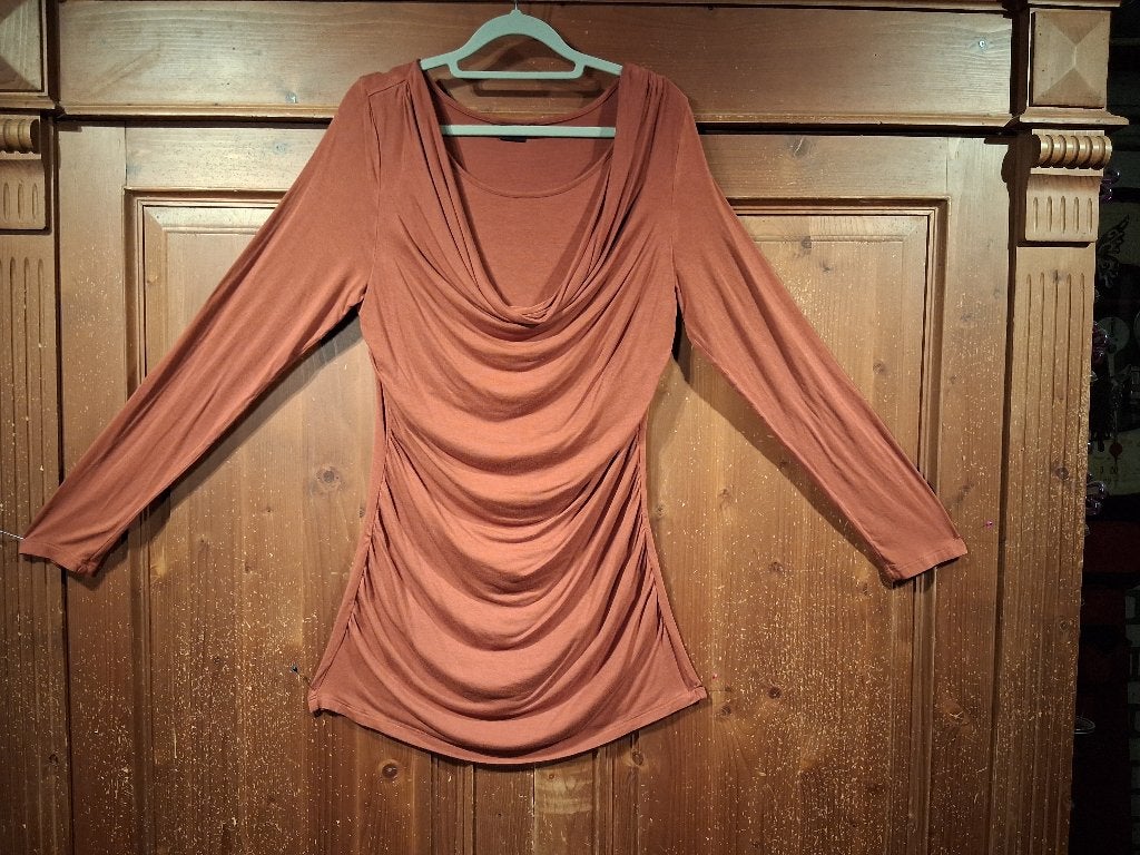 Roestbruin tuniekshirt waterval hals M LIV, Maat 38/40 (M), Bruin, Ophalen of Verzenden, Zo goed als nieuw