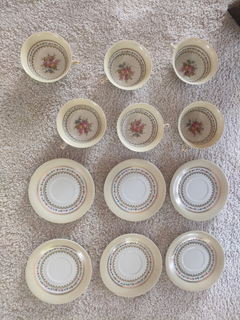 Vintage kopjes en schotels 6x  Limobes France, Antiek en Kunst, Ophalen of Verzenden