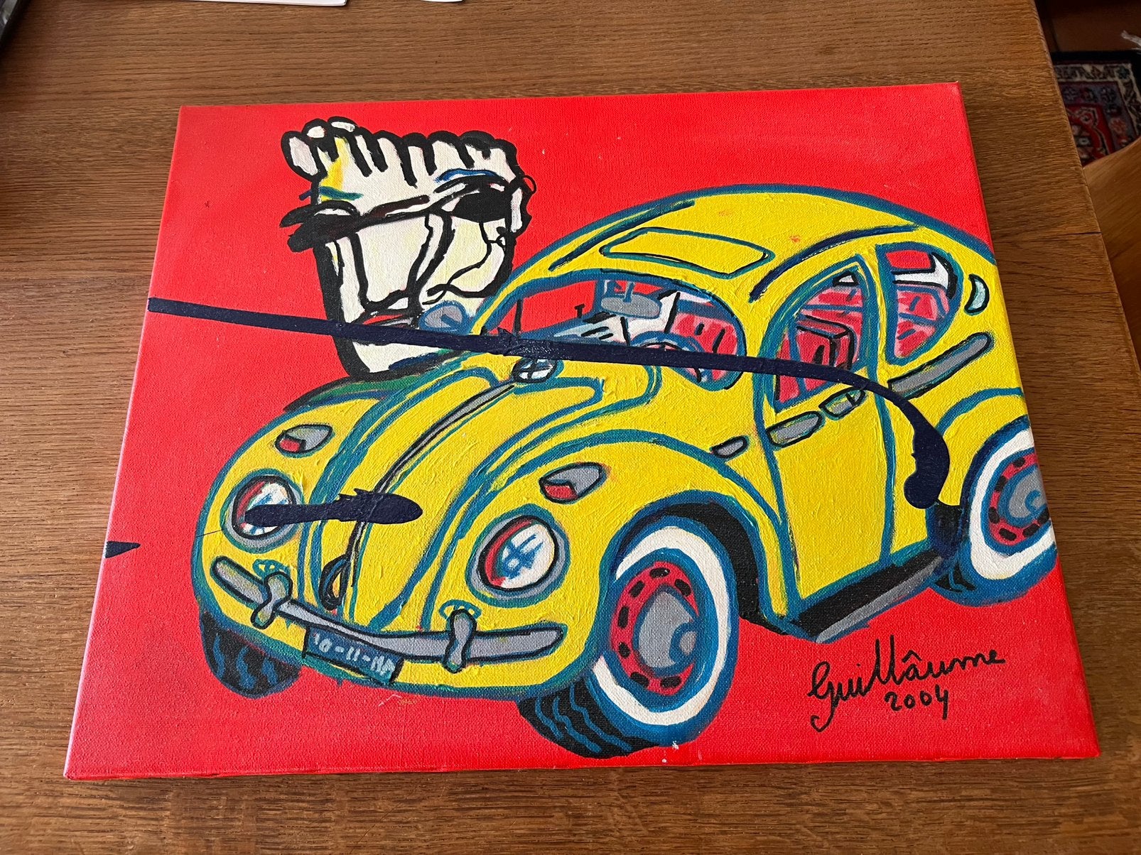 Schilderij Volkswagen KEVER door Guillâume à la Herman Brood, Antiek en Kunst, Kunst | Schilderijen | Modern, Ophalen of Verzenden