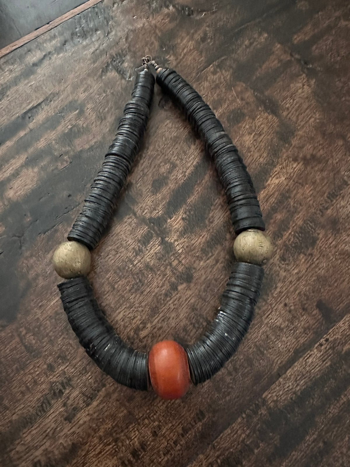 Dogon halsketting in Kokos schijfjes brons Agaat 1940 Afrika, Ophalen of Verzenden