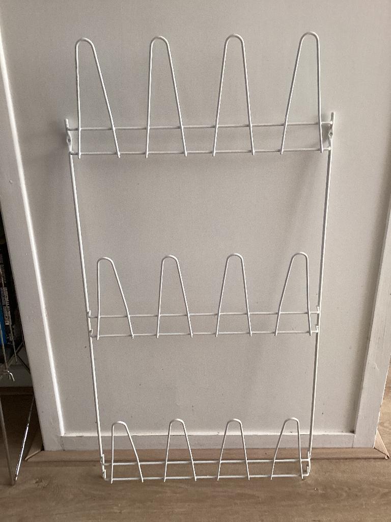 Retro wandschoenenrek wit draadstaal rek schoenenrek metaal, Ophalen of Verzenden, Zo goed als nieuw