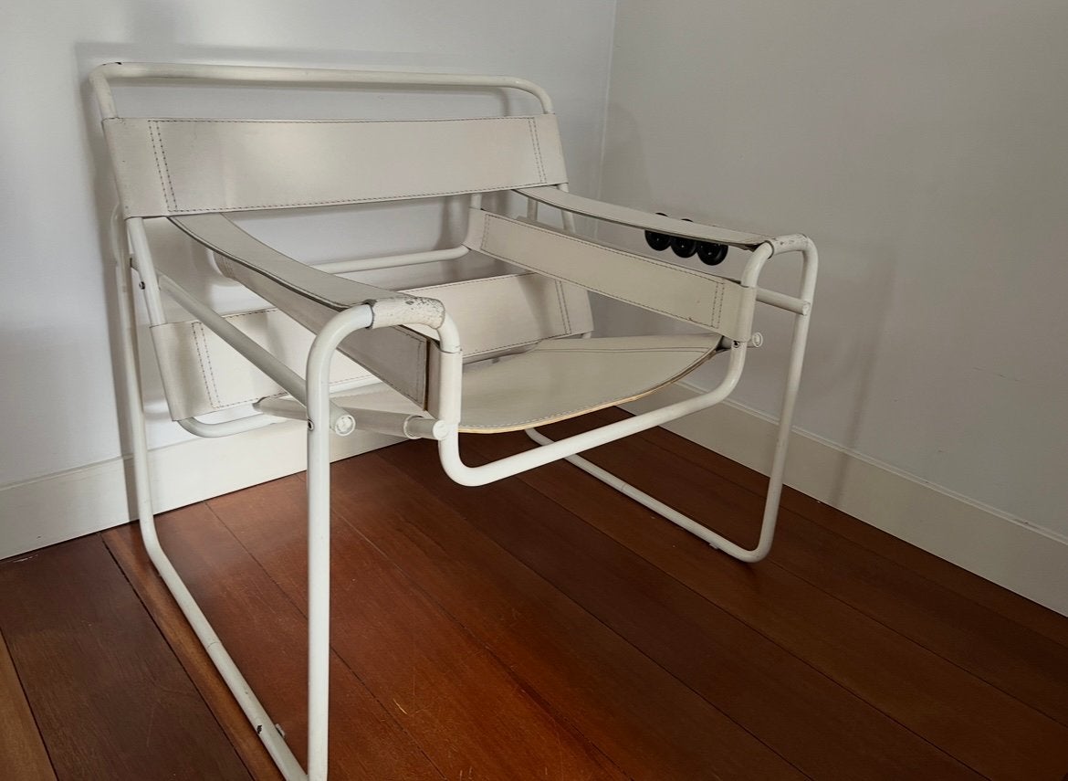 Wassily chair buisframe design stoel fauteuil wit leder leer, Ophalen, Gebruikt, Wit, Design