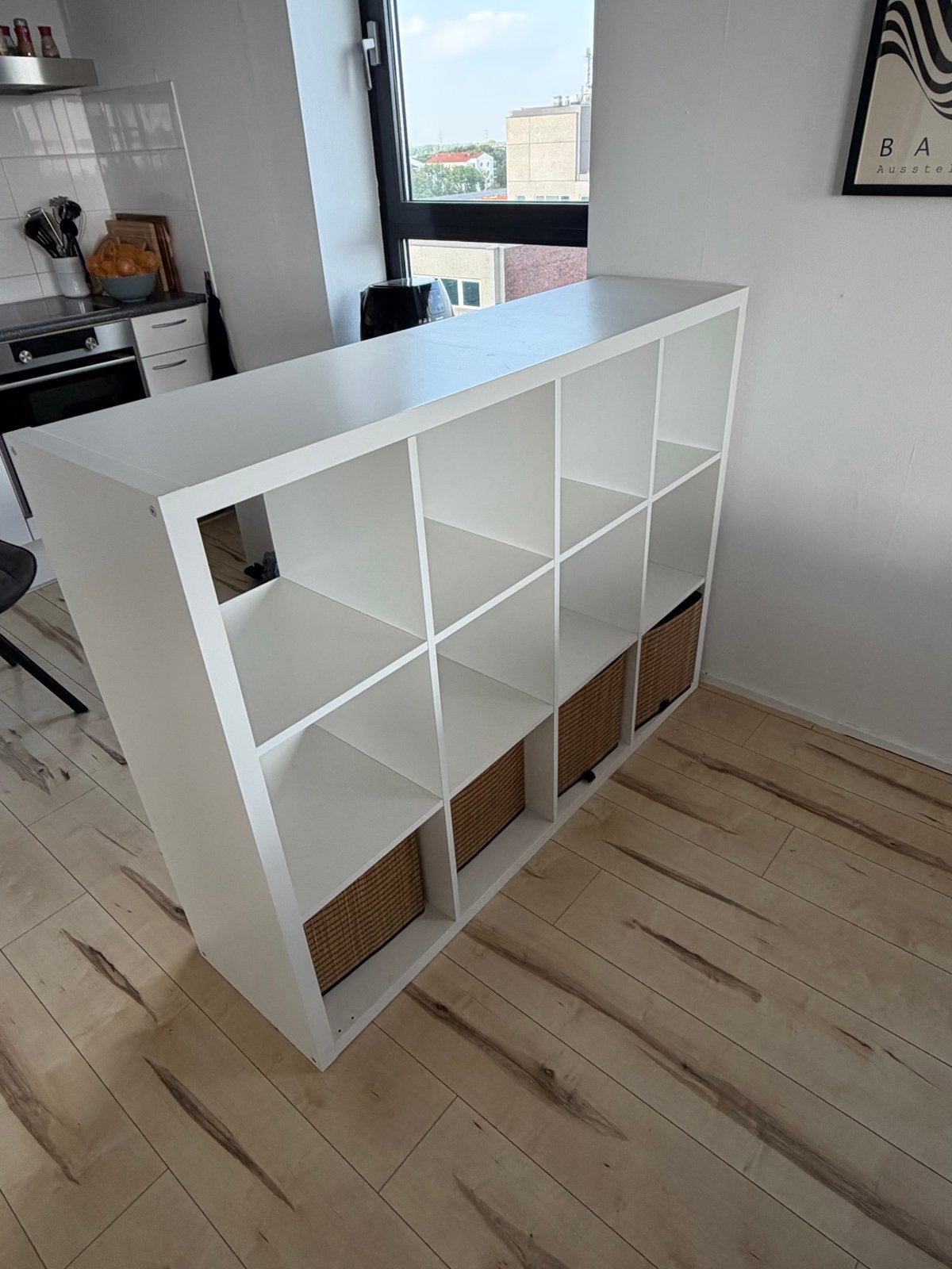 Witte Kallax kast 4x3 vakken met manden, Huis en Inrichting, Ophalen, Gebruikt
