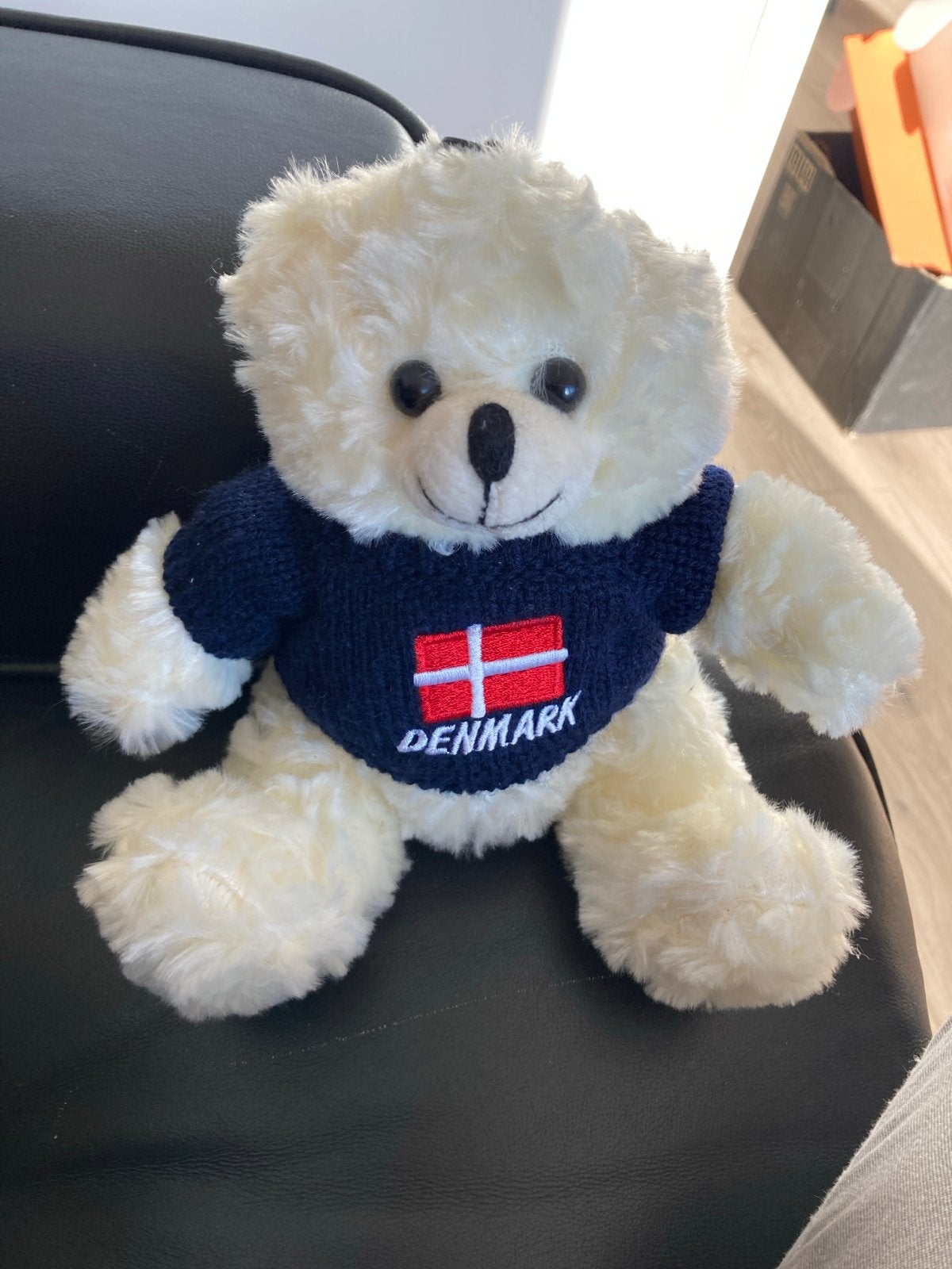 Schattige witte teddybeer met 'DENMARK' trui, Beer, Ophalen of Verzenden, Zo goed als nieuw, Middelgroot (20 tot 80 cm)