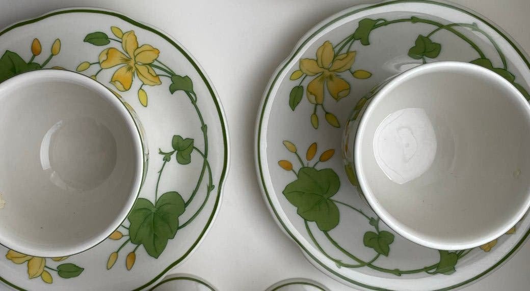 Villeroy & Boch Geranium - kop&schotel - 2 stuks - puntgaaf, Ophalen of Verzenden, Zo goed als nieuw, Overige stijlen, Kop(pen) en/of Schotel(s)