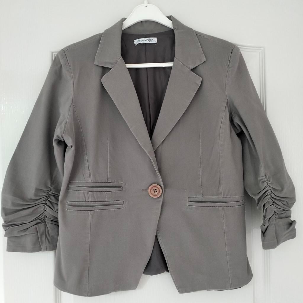 Perla nera jasje maat L lever kleur 3 kwart kropped mouw, Maat 38/40 (M), Overige kleuren, Perla nera, Ophalen of Verzenden