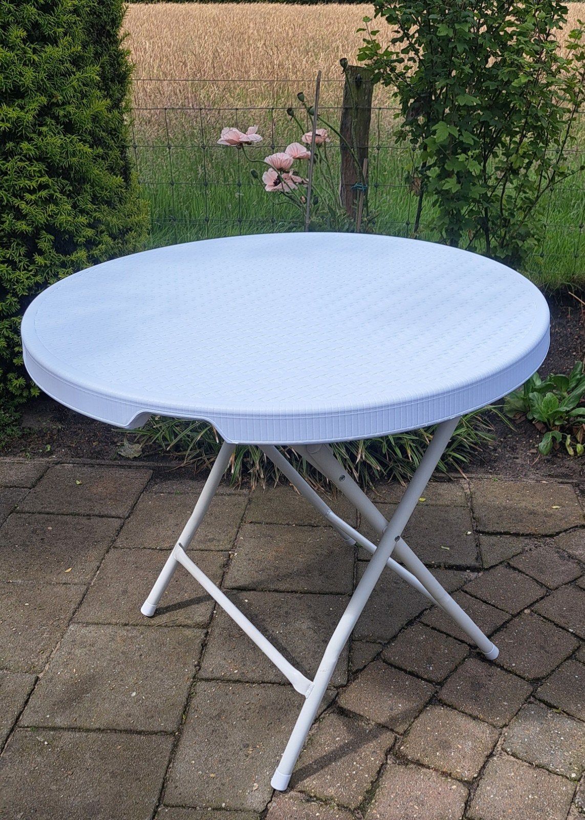 Inklapbare tuintafel - Wit - 80x80x74cm - Campingtafel -, Ophalen, Zo goed als nieuw, Rond, Kunststof