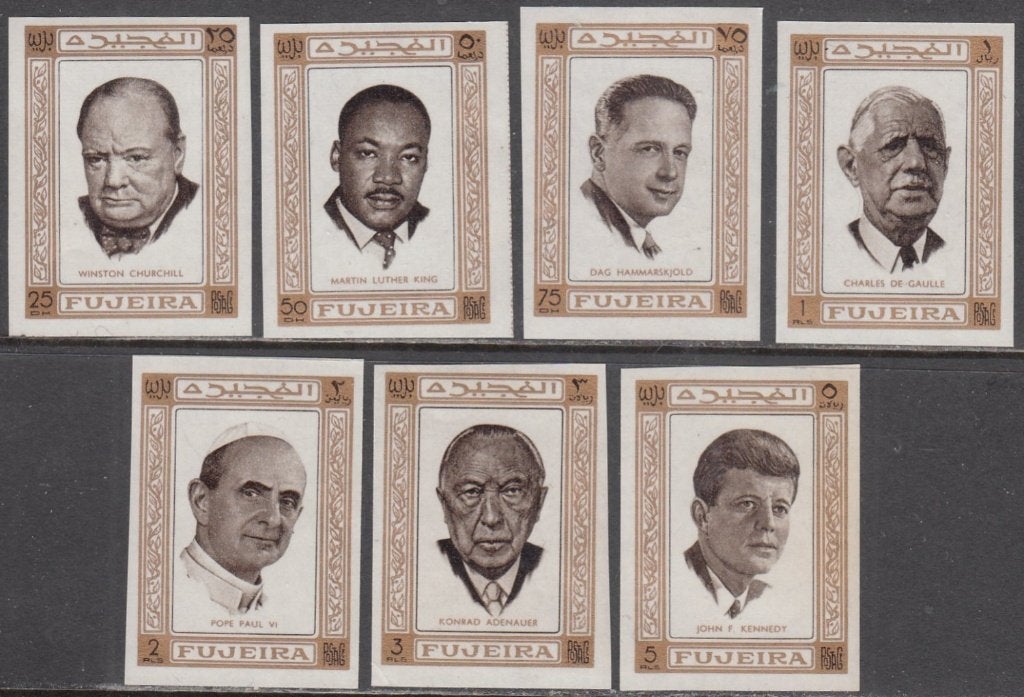 Strijders voor Vrede met Kennedy op Fujeira 374/380 ONgetand, Ophalen of Verzenden, Postfris, Overige thema's