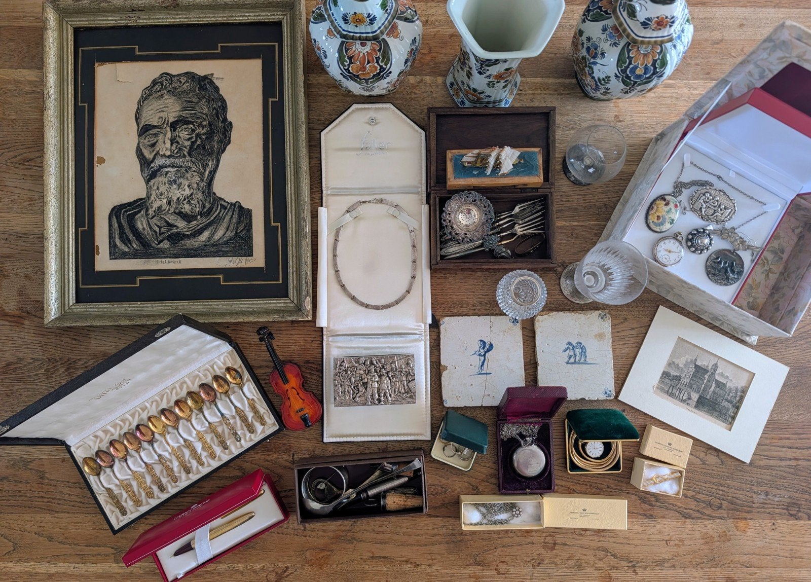 Verzameling antieke objecten, goud en zilver uit erfenis, Ophalen of Verzenden, Zilver
