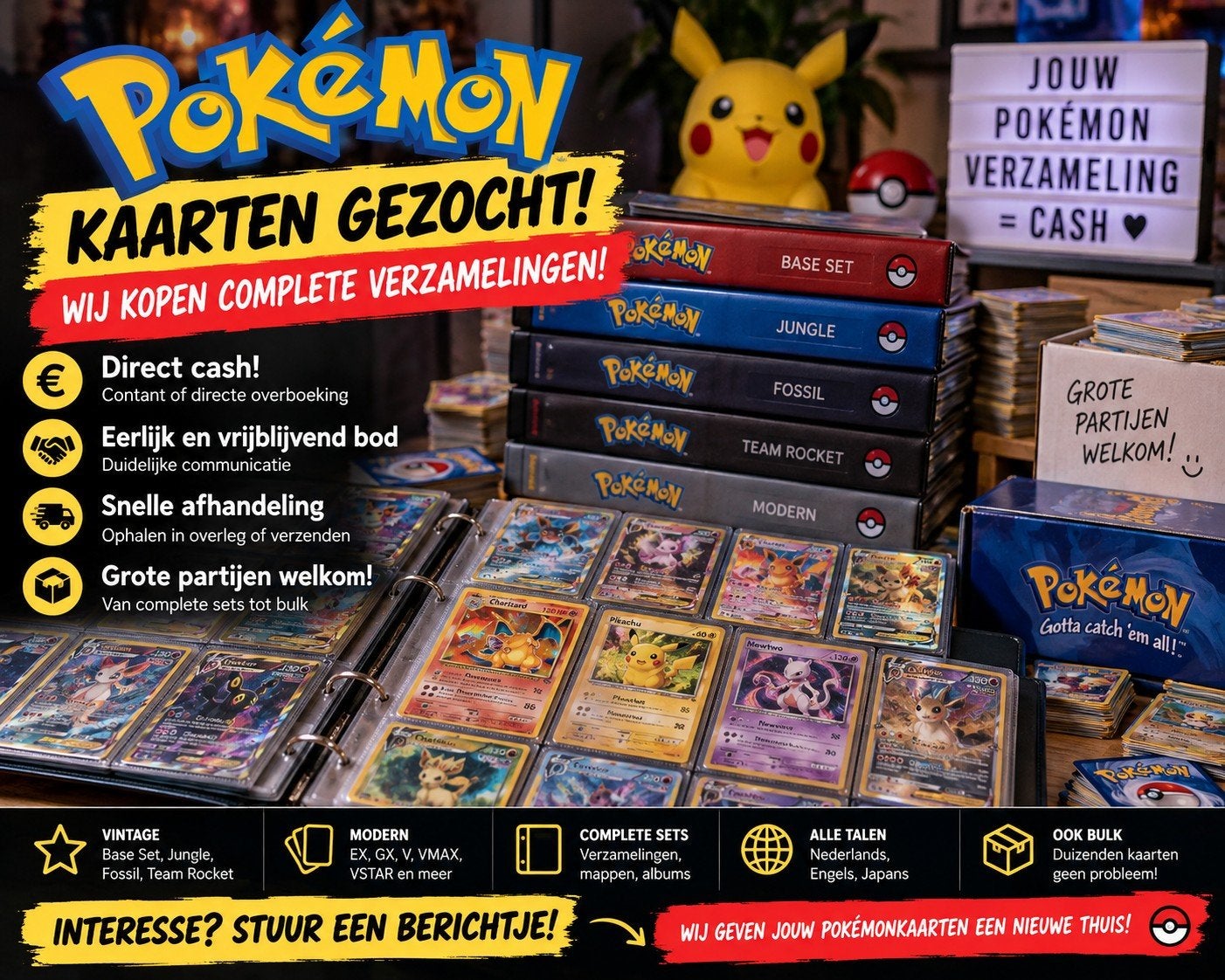 POKÉMON KAARTEN GEZOCHT – DIRECT GELD!, Ophalen of Verzenden, Zo goed als nieuw, Meerdere kaarten