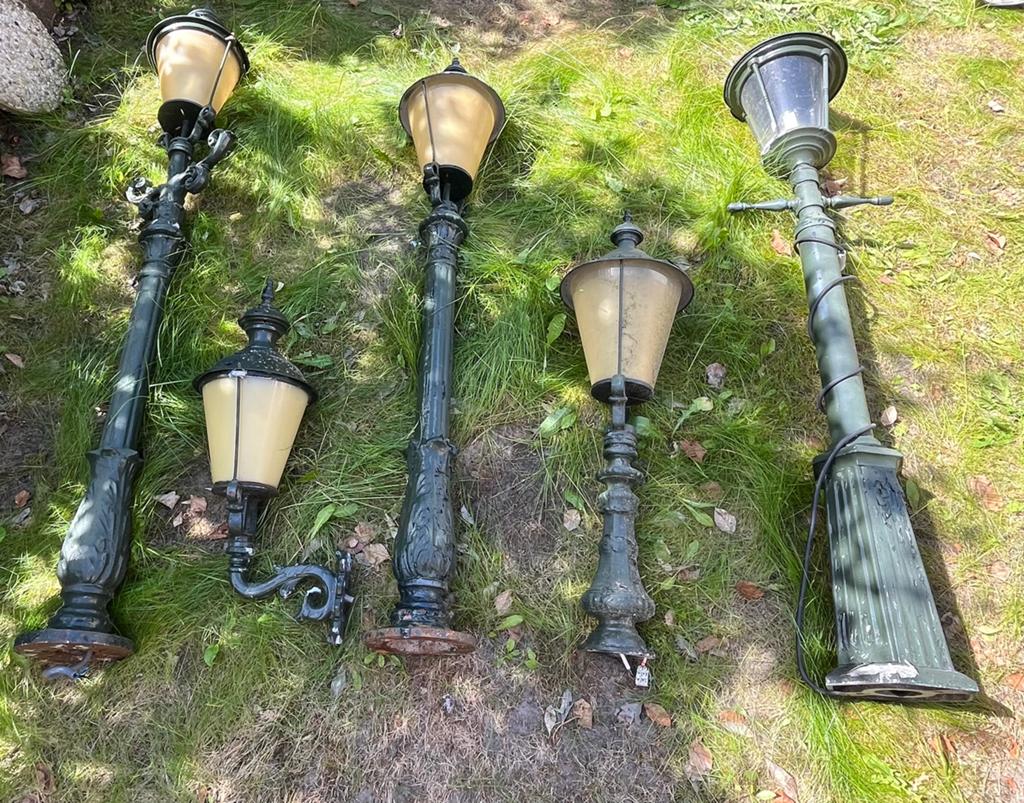 Klassieke gietijzeren buitenlantaarns / tuinlantaarns, Tuin en Terras, Buitenverlichting, Ophalen, Gebruikt, Staande lamp, Netvoeding