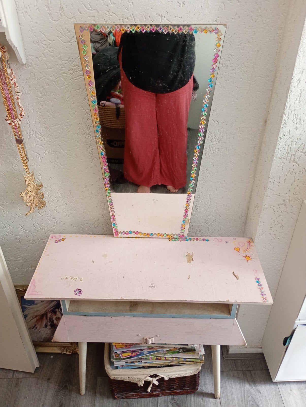 Lief houten kaptafeltje met spiegel - opknapper, Gebruikt, Minder dan 100 cm, Hout, 50 tot 100 cm