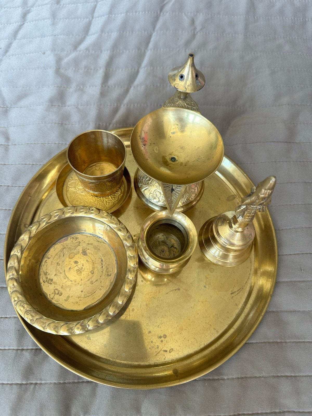 Vintage messing pooja thali set - Indiaas ritueel, Ophalen of Verzenden