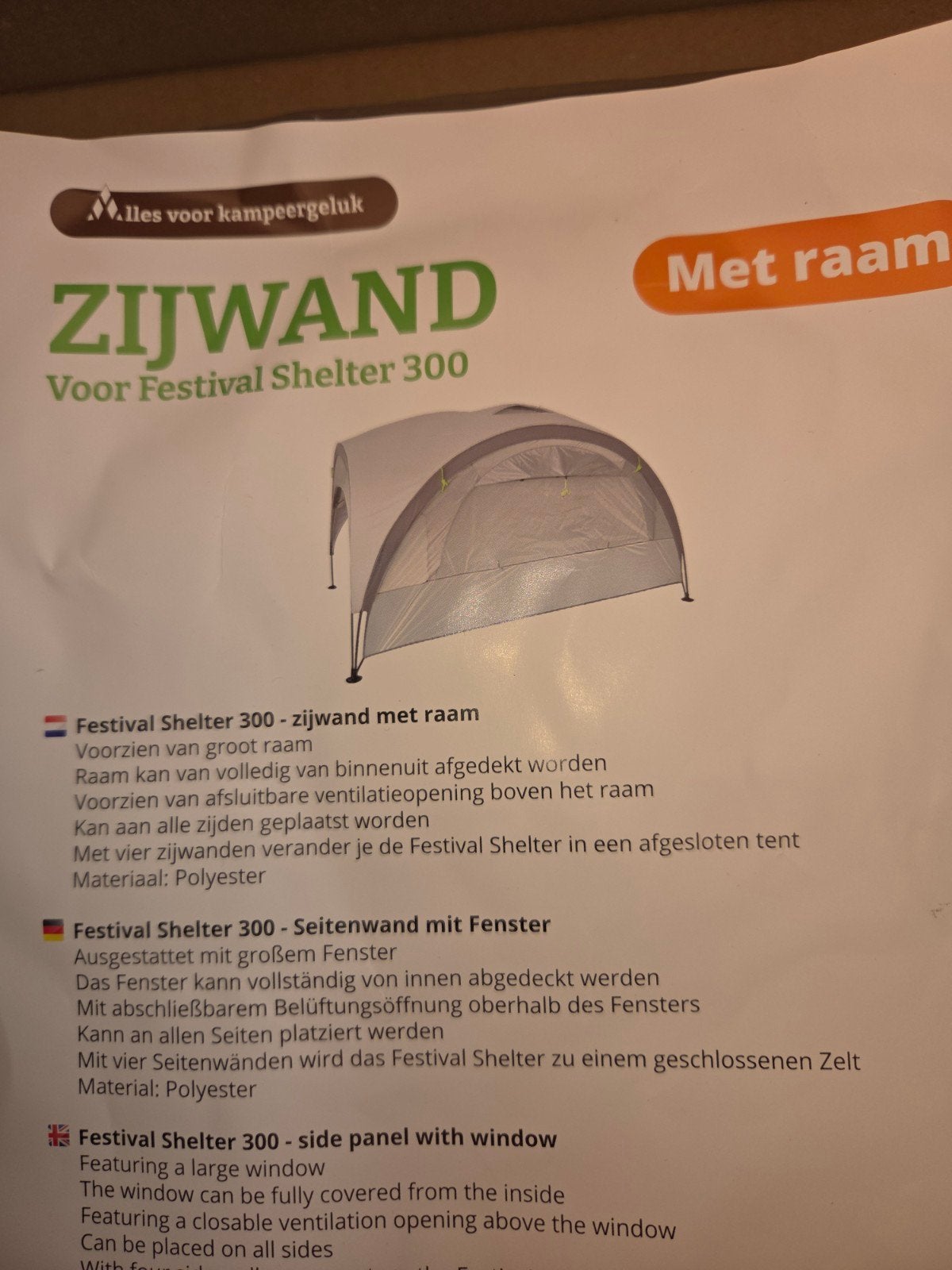 Zijwand met raam voor Festival Shelter 300, Ophalen, Nieuw