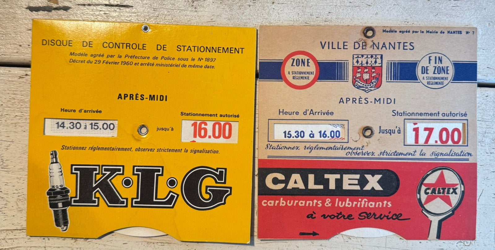 Oude Franse parkeerkaarten- KLG en Caltex, Verzamelen, Ophalen of Verzenden, Gebruikt, Reclamebord
