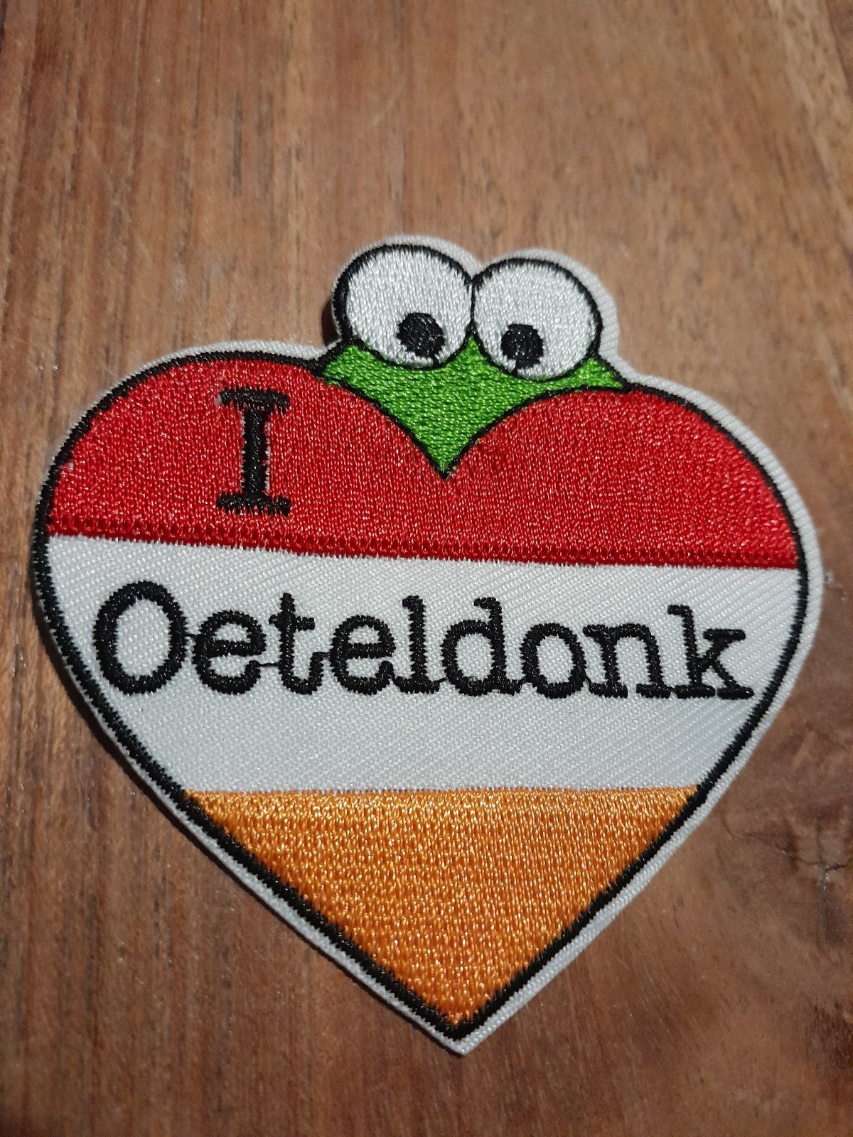 I Oeteldonk kikker hart patch, Overige thema's, Textiel, Nieuw, Meerkleurig
