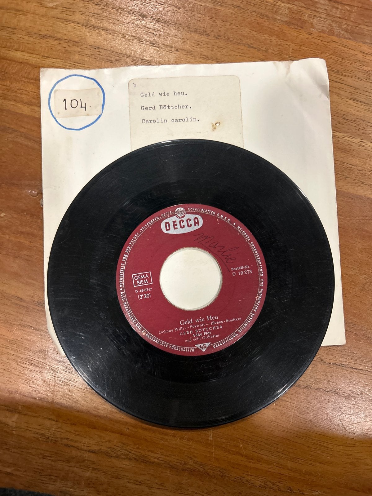 Gerd Böttcher - Geld wie Heu / Carolin Carolin (Single), Gebruikt, 7 inch, EP, Schlager
