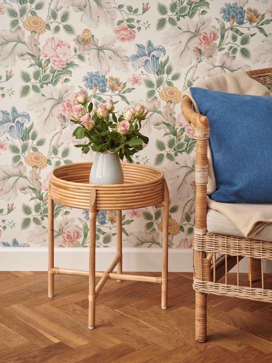 Scandinavisch bamboe planten/bijzet tafeltje., Huis en Inrichting, Tafels | Bijzettafels, Overige materialen, Minder dan 55 cm