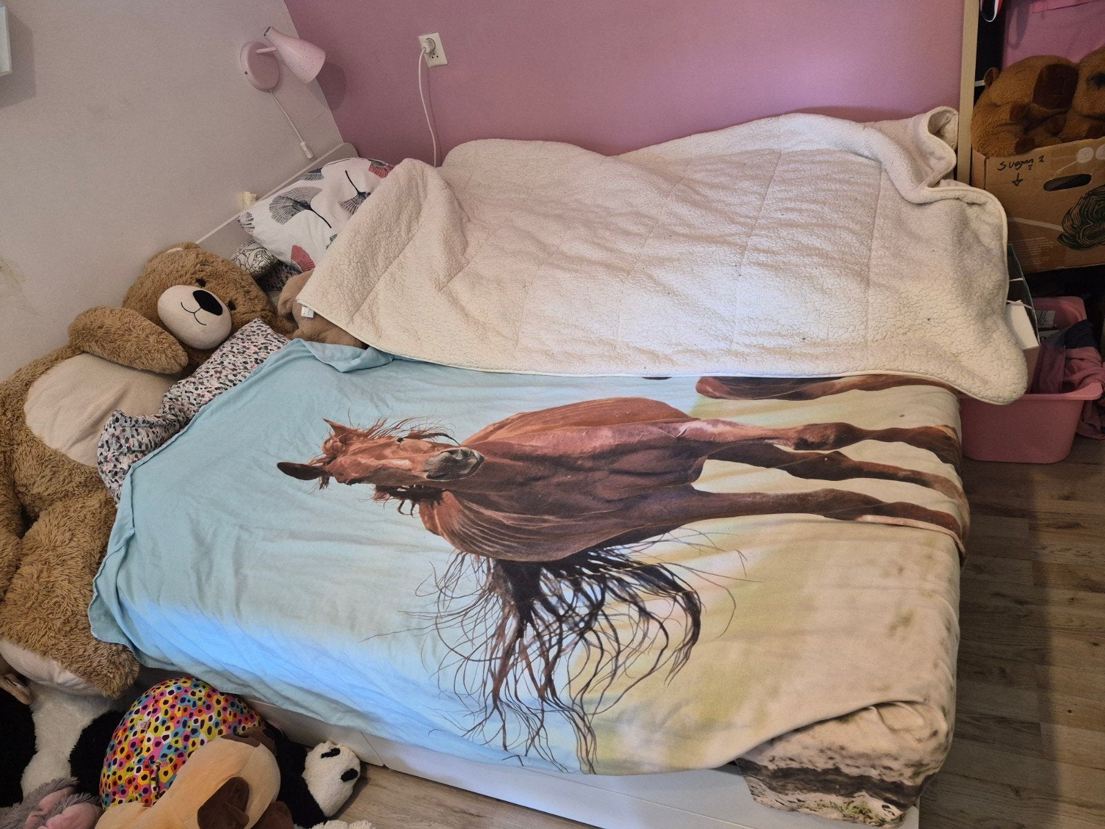 IKEA Släkt bedframe met onderschuifbed en 2 lades, Ophalen, Wit, Tweepersoons, 140 cm
