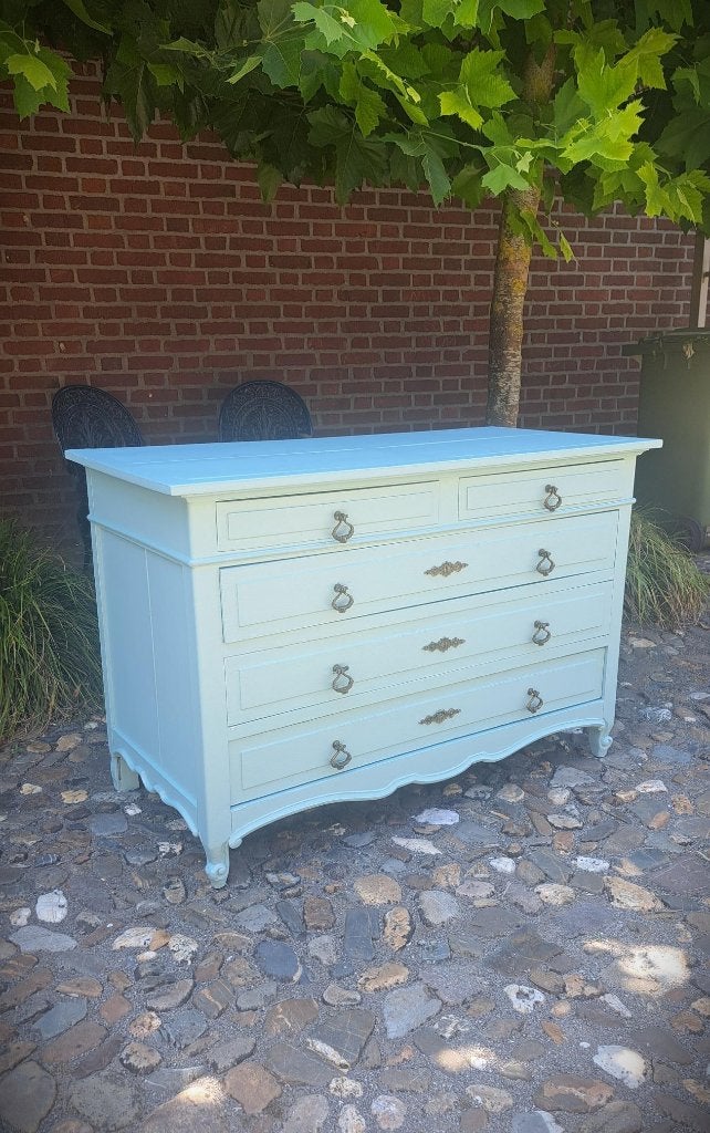 Prachtige sfeervolle authentieke Commode Celadon 1910, 50 tot 70 cm, Voetruimte, Commode, Ophalen