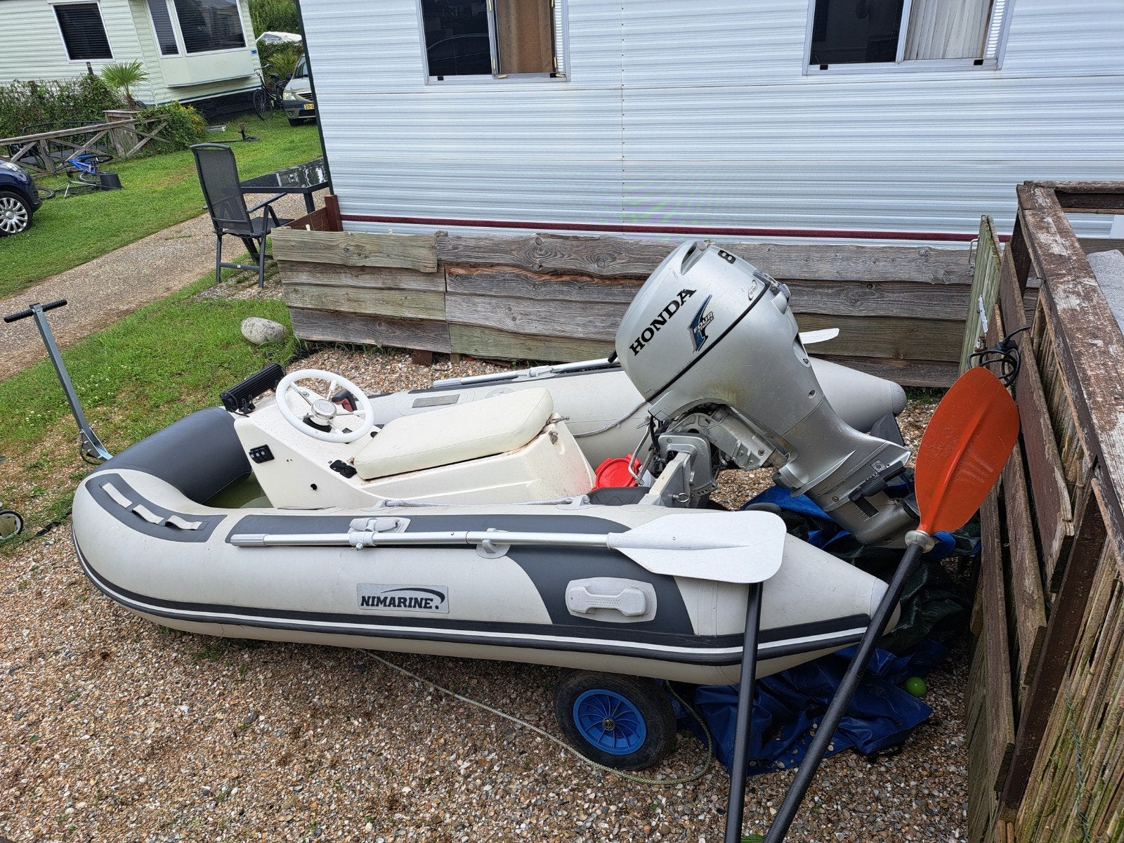 Nimarine opblaasboot met Honda buitenboordmotor 8pk, Ophalen, Gebruikt