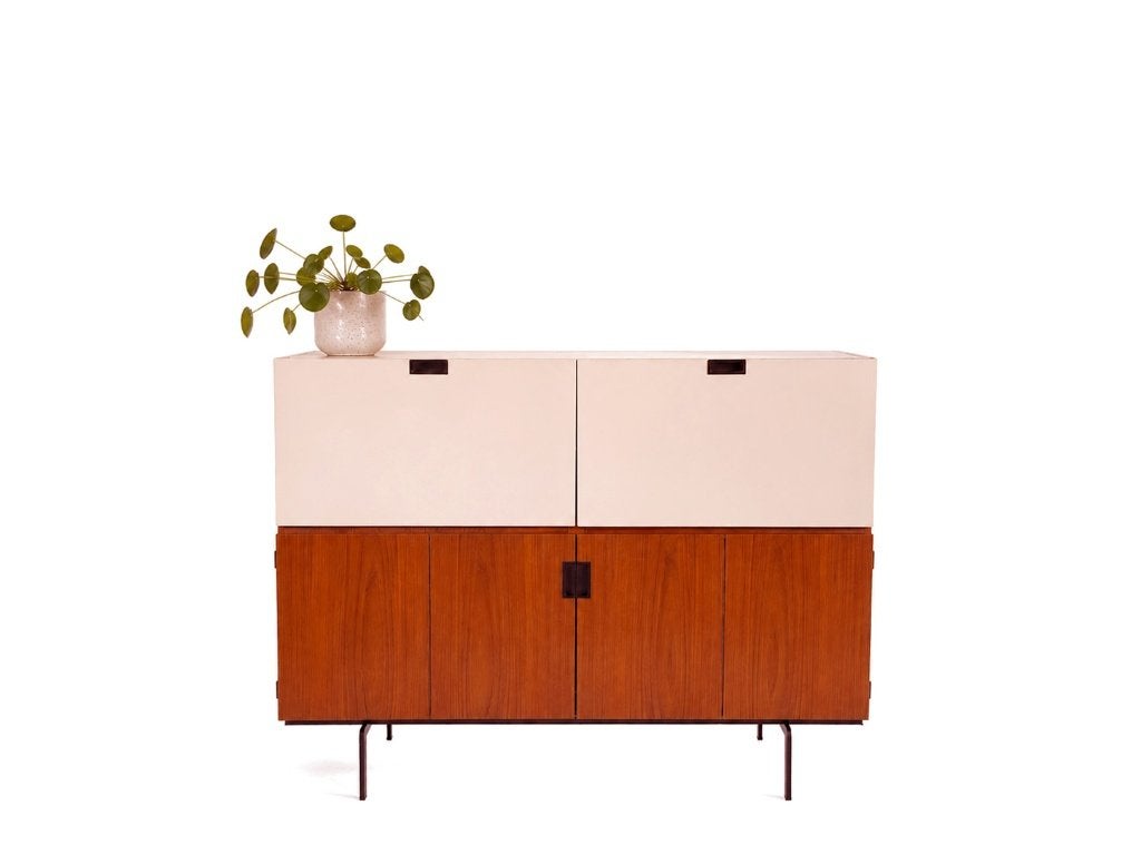 Vintage design kasten | Collectie van Frümel, Ophalen, 100 tot 150 cm, Met klep(pen), Teakhout