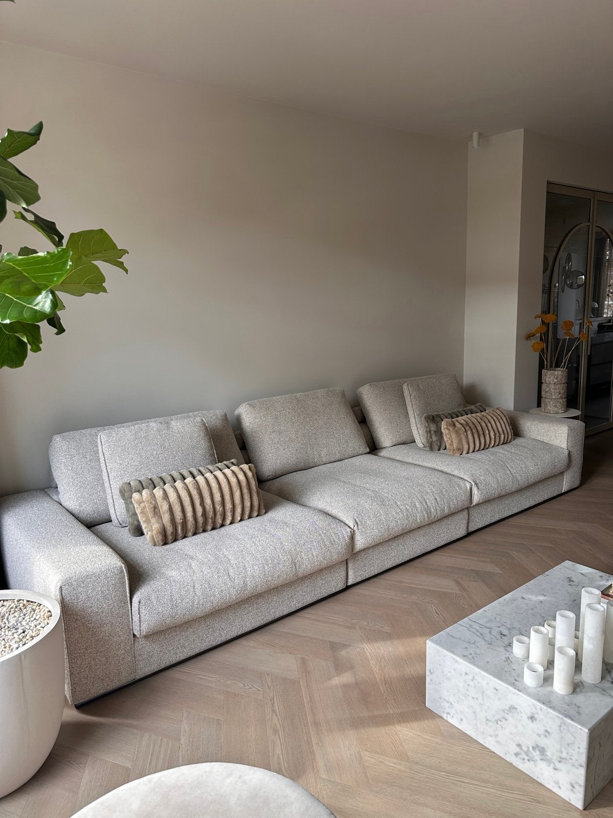 Nieuwe elementenbank van Melchior Interieur beige, Huis en Inrichting, 100 tot 125 cm, 300 cm of meer, Ophalen of Verzenden, Zo goed als nieuw