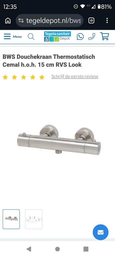BWS Douchekraan Thermostatisch Cemal h.o.h. 12 cm RVS Look, Ophalen of Verzenden, Nieuw, Rvs, Douche