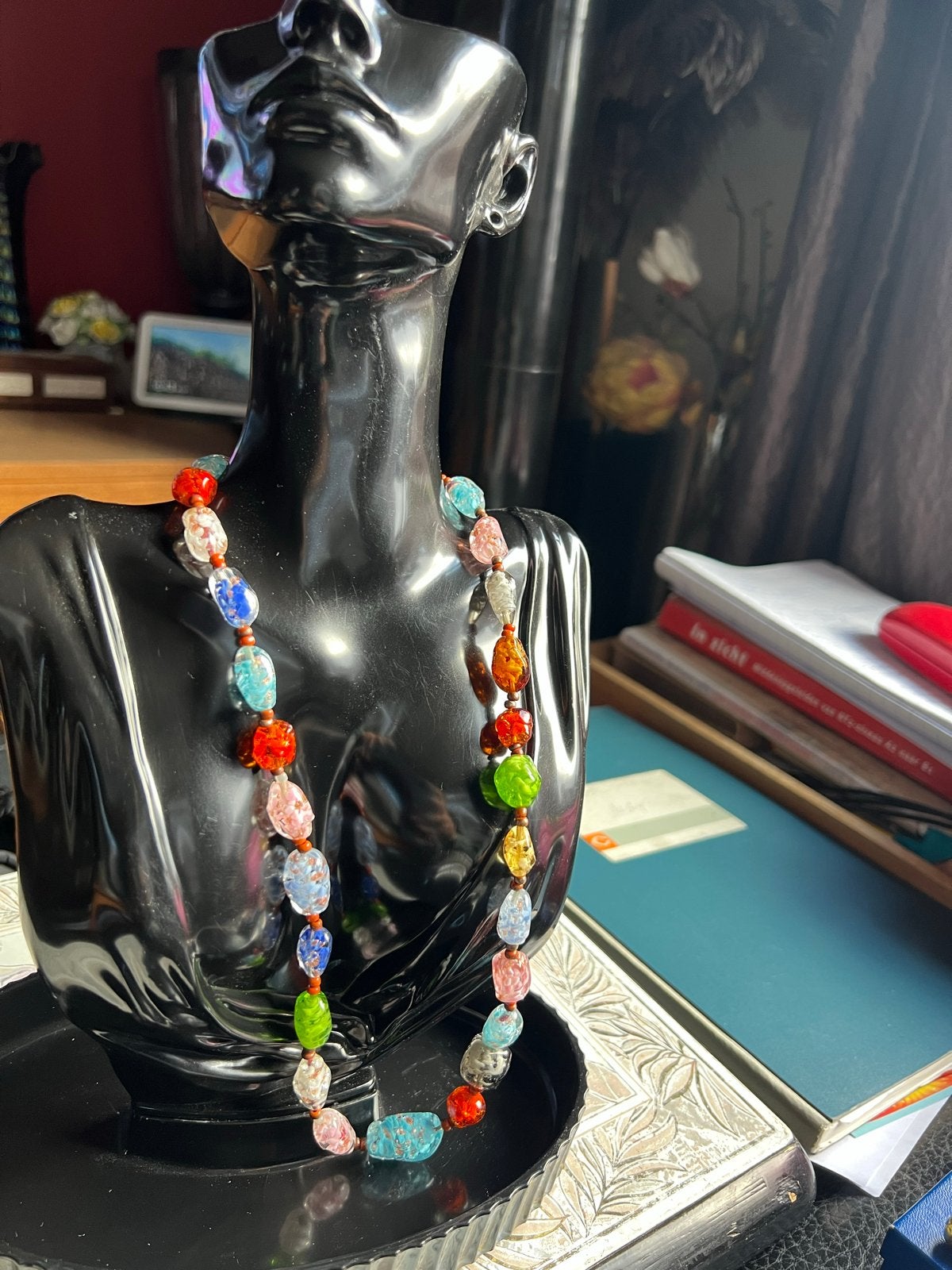 Kleurrijke glaskralen ketting Murano Uniek design, Ophalen of Verzenden, Zo goed als nieuw, Overige kleuren, Overige materialen