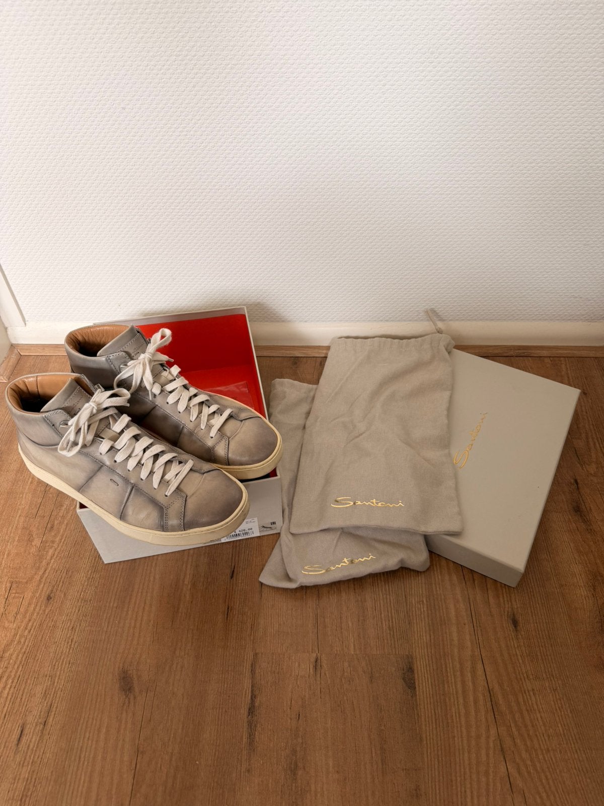 Te koop ZGAN Santoni schoenen mt 8,5 is 42,5 kl grijs/leder, Ophalen of Verzenden, Nieuw, Overige kleuren