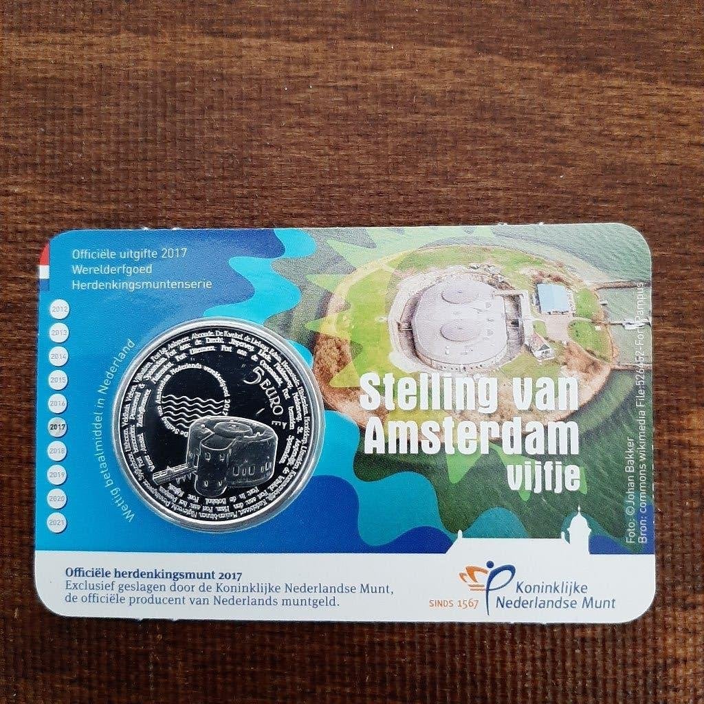 2017 Coincard Stelling van Amsterdam Vijfje (UNC)., Ophalen of Verzenden, Overige landen, 5 euro, Setje