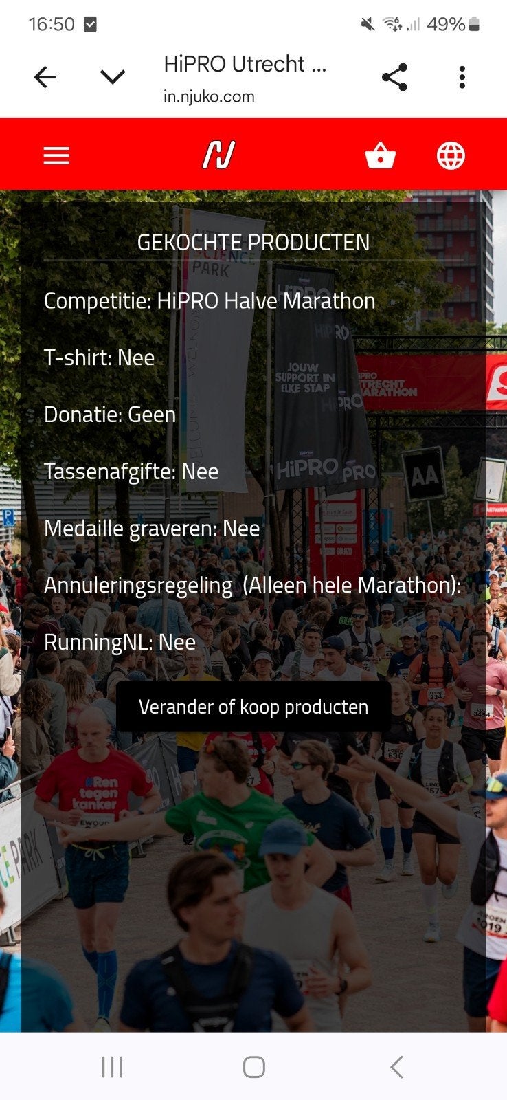 Startnummer Utrecht halve marathon, Ophalen of Verzenden, Nieuw