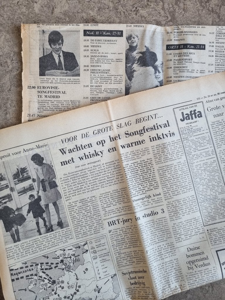 Eurovisie Songfestival in Madrid 1969, Ophalen of Verzenden, 1960 tot 1980, Knipsel(s)