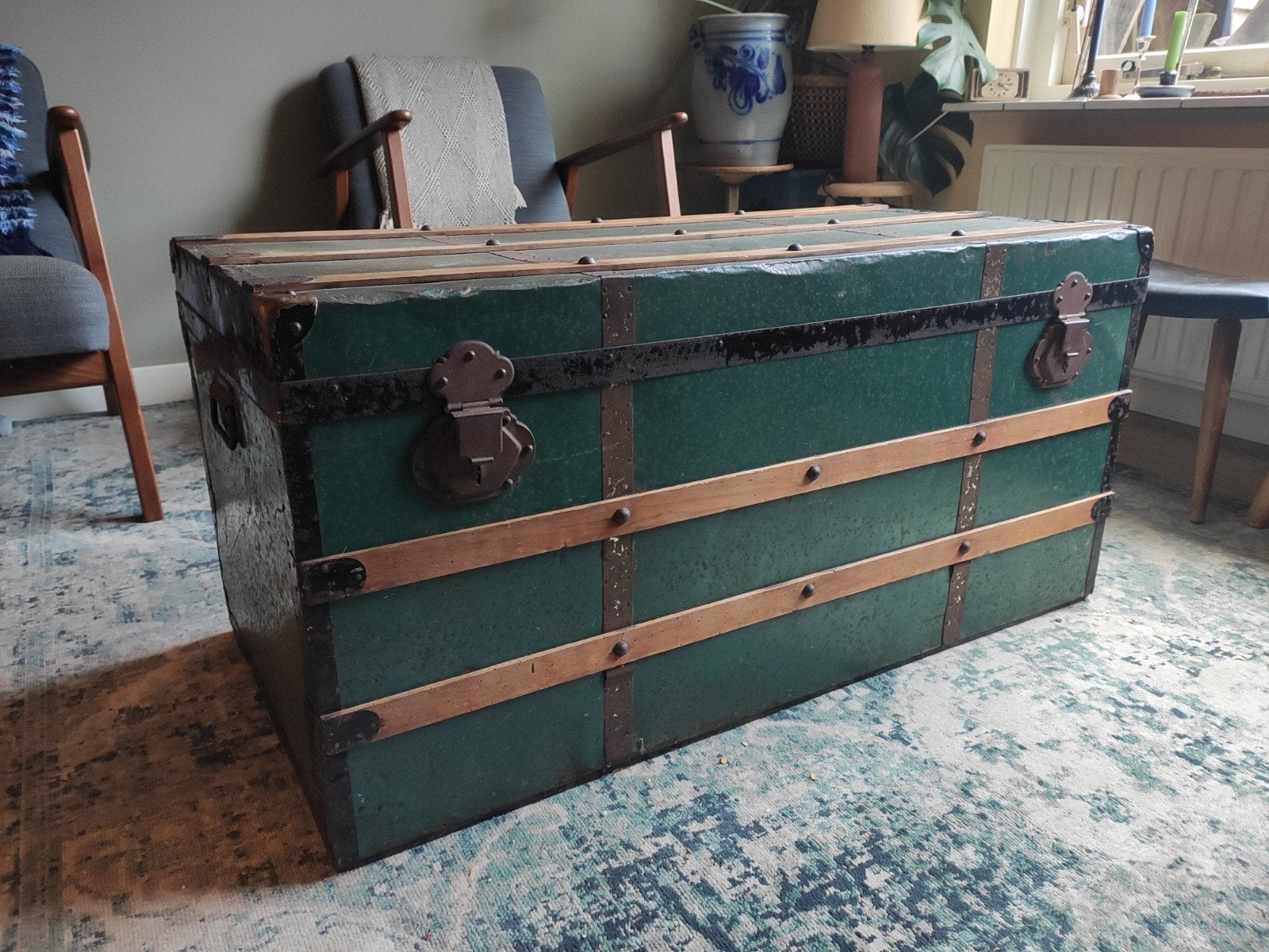 Vintage groene kist, Huis en Inrichting, Gebruikt, 50 tot 100 cm, 5 – 50, 50 tot 75 cm