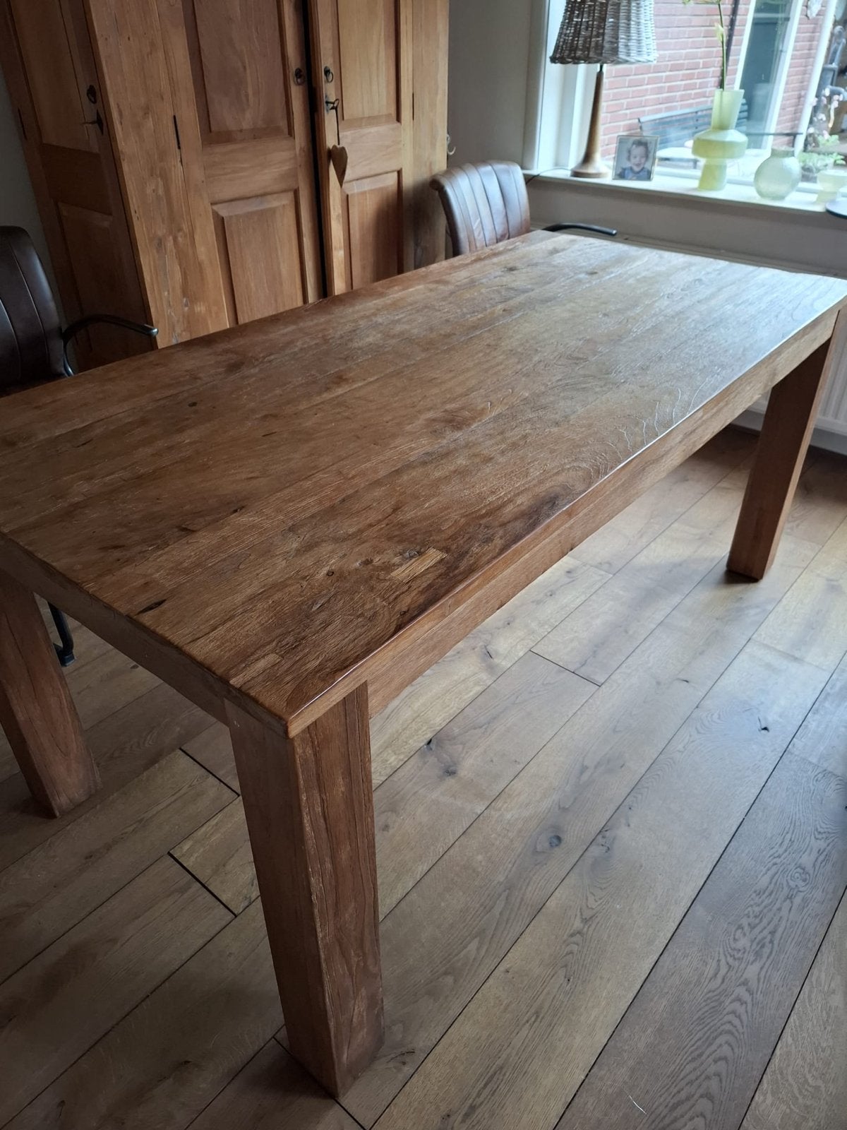 Robuuste houten eettafel, Huis en Inrichting, Ophalen, Gebruikt, 50 tot 100 cm, 150 tot 200 cm