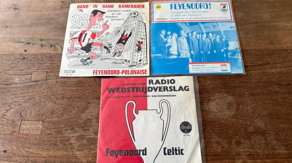 Feyenoord Vinyl Collectie: 3 Singles (Hand in Hand, Radio Ve, Gebruikt, 7 inch, Single, Ophalen of Verzenden