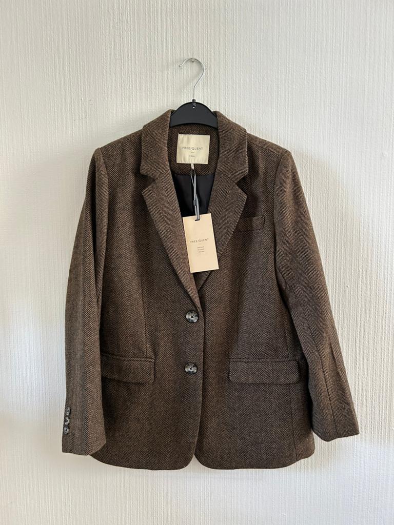 Freequent bruin zwart tweed blazer colbert jasje Maat XS NEW, Bruin, Nieuw, Ophalen of Verzenden, Jasje